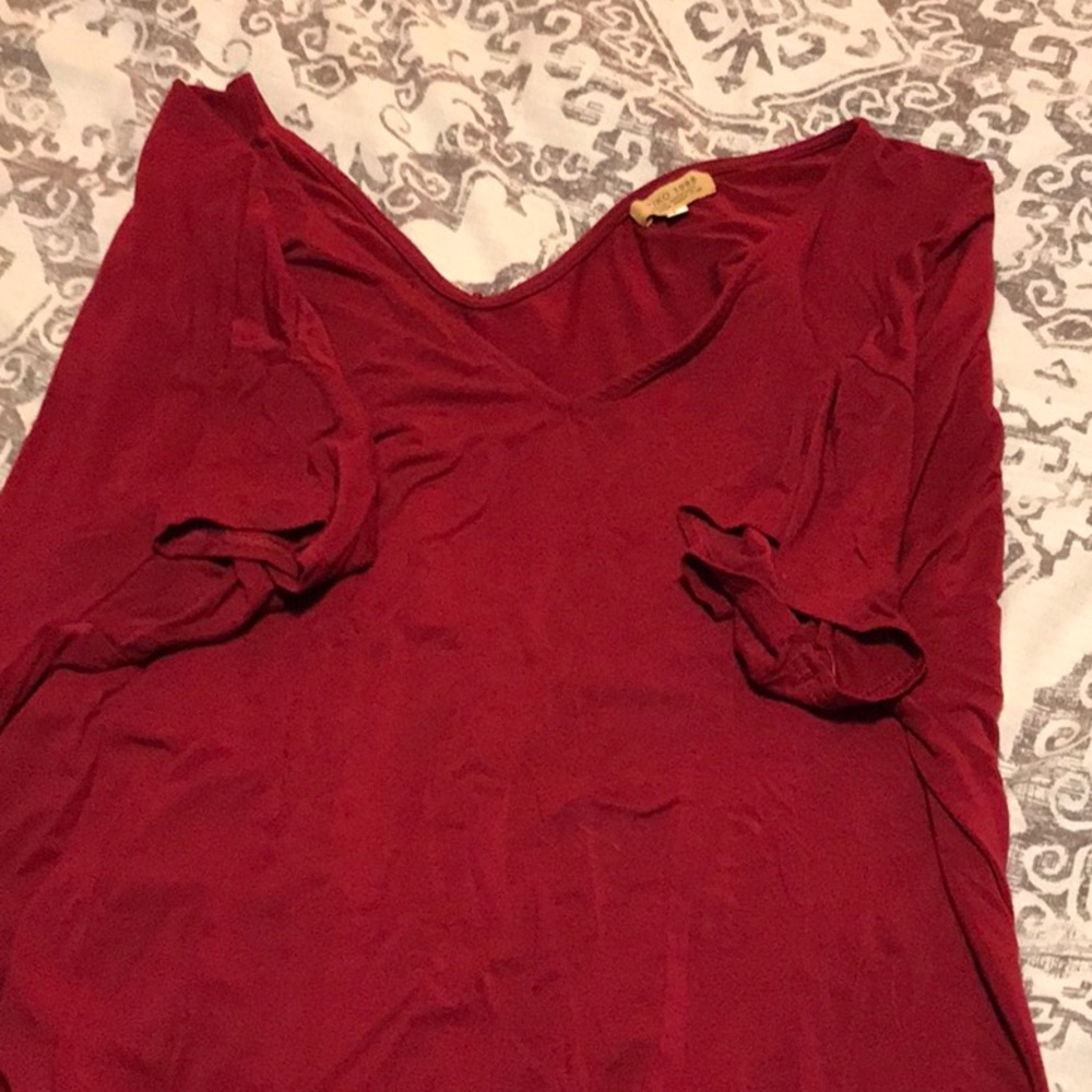 Deep wine colored short sleeve Piko tee